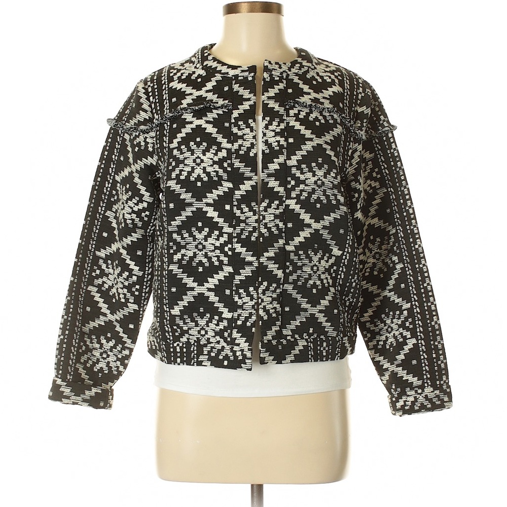 Who What Wear Black and White Printed Cropped Jacket